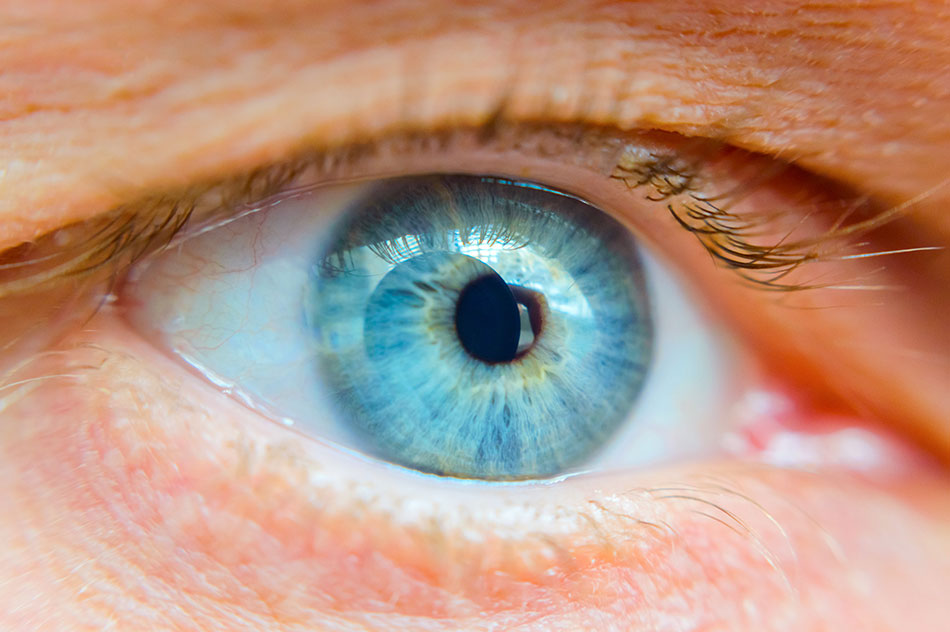 close up of blue watery eye