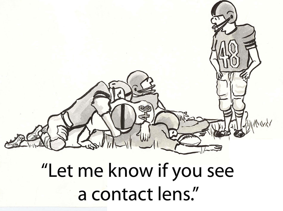 comic illustration about sports contact lenses