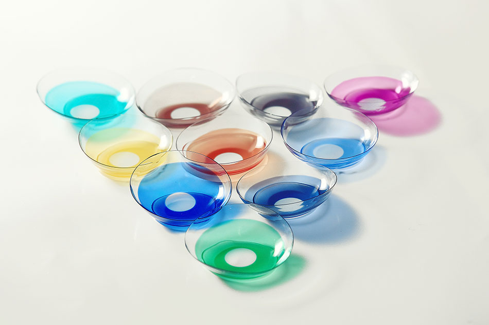Group of different colored contact lenses