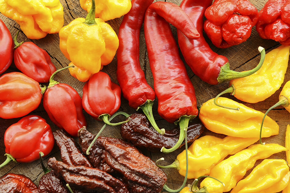 a selection of hot chilli peppers