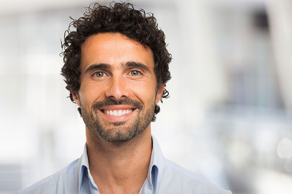 happy man with contacts in