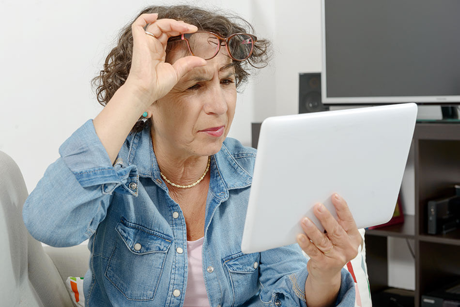 Woman having eye problems with age