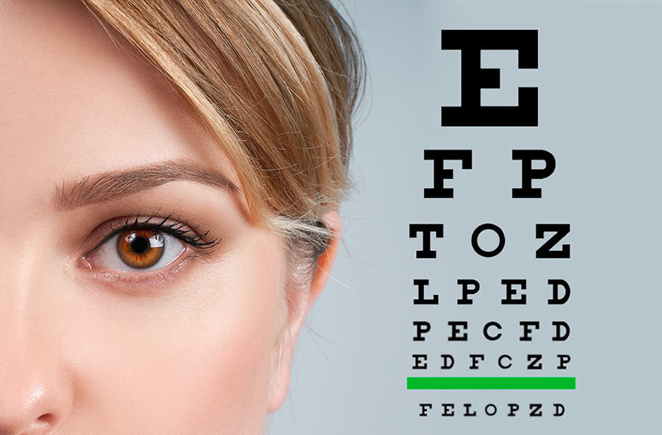 woman looking at perfect vision eye chart