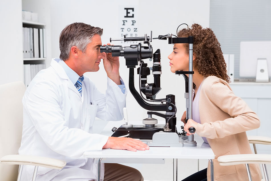 Woman having an eye checkup with ophthalmologist