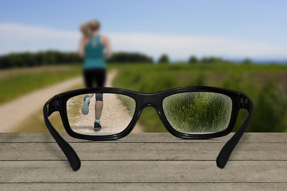 woman running leaving glasses behind on wood table